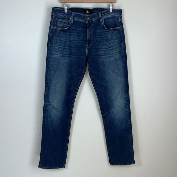 7 For All Mankind Jeans Mens 36 Slim Fit Adrien Stretch Dark Wash Straight - Picture 1 of 7